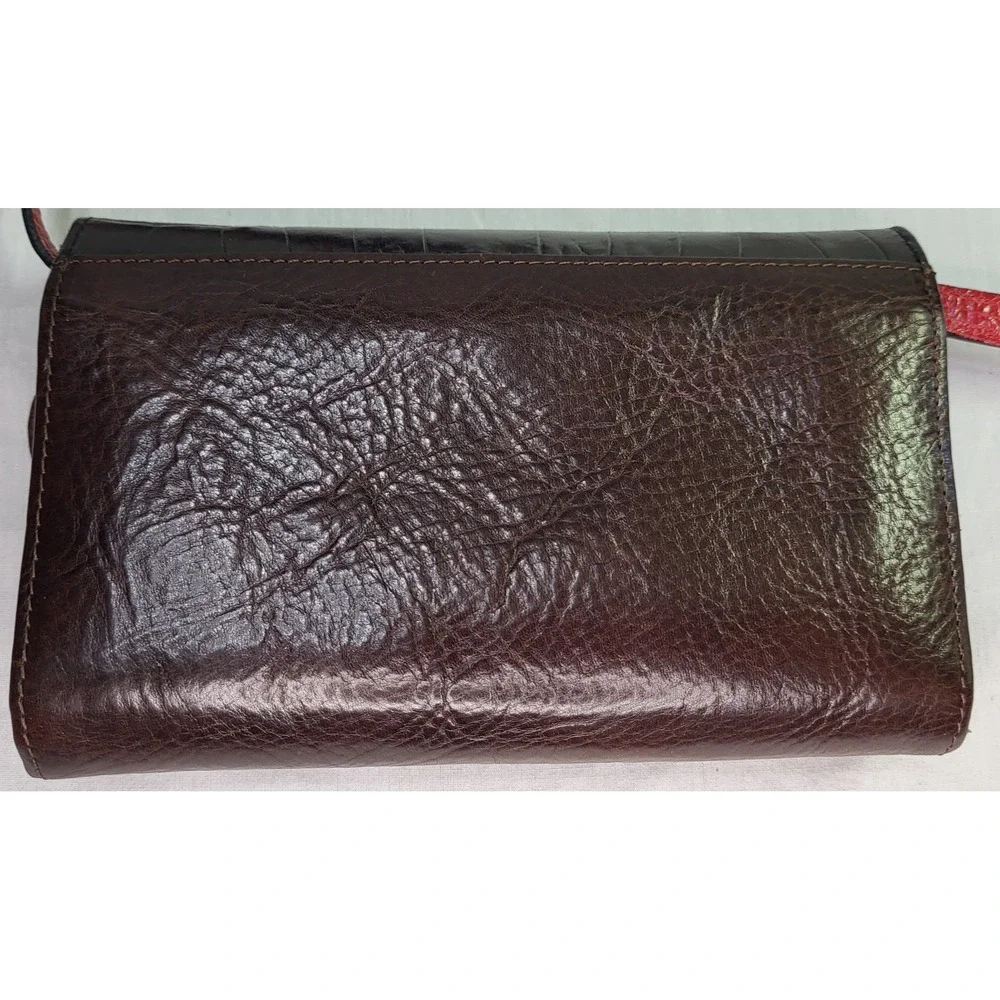 Brighton Crossbody Bag Wallet Purse Croc Embossed Charms Red & Black Strap Heart